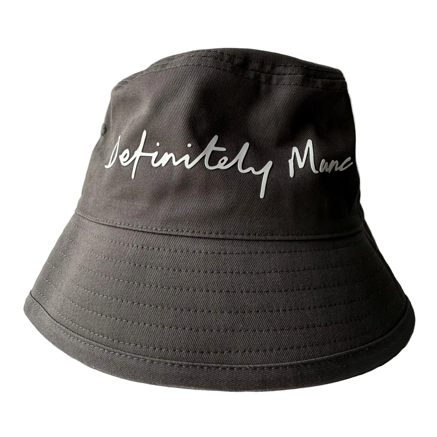 Graphite Bucket Hat with 'Definitely Manc' text on a white background