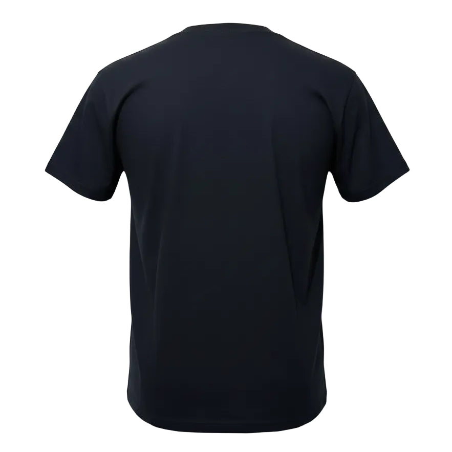 Black t-shirt against a white background