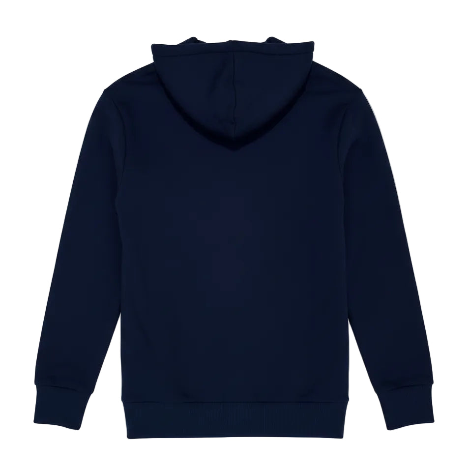 Navy blue hoodie against a white background