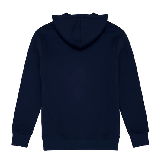 Navy blue hoodie against a white background