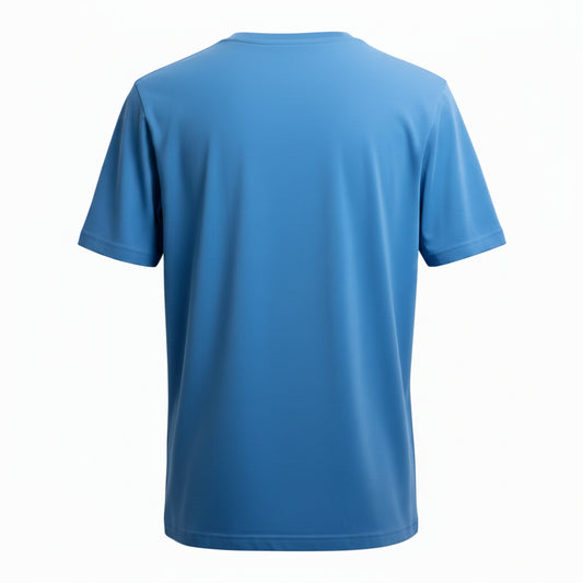 Blue t-shirt against a white background