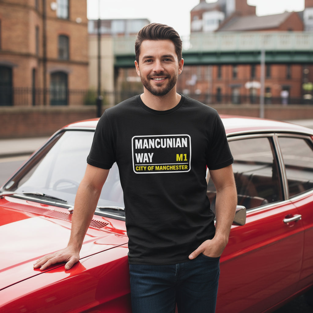 Black Mancunian Way Street Sign '3D' Premium T-Shirt