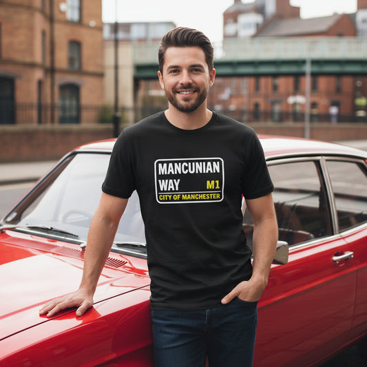Black Mancunian Way Street Sign '3D' Premium T-Shirt